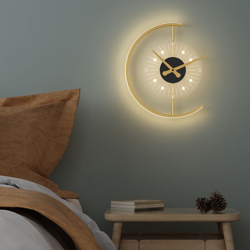 Orologio con le luci della parete moderna in metallo 1 lampada con applique in oro