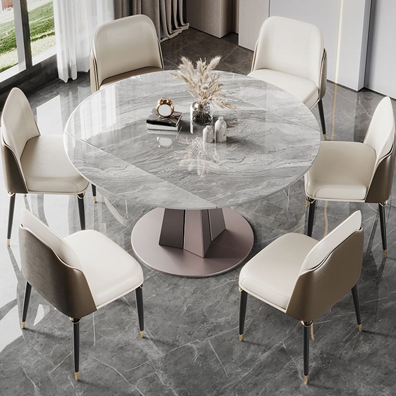 Metal and Slate Table Modern Minimalist Family Retractable Round Dining Table