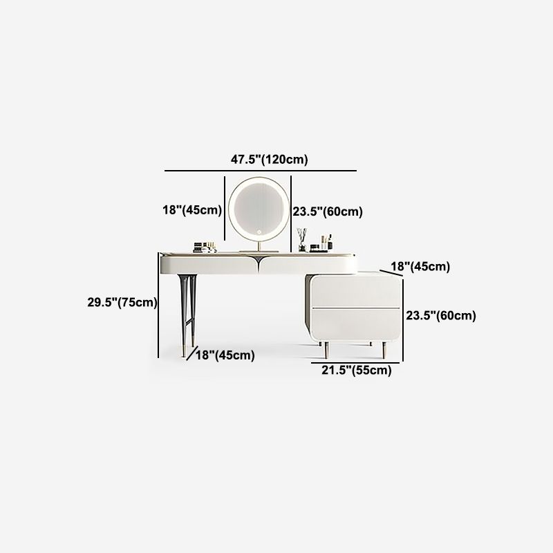 White Rectangular Slate Top Dressing Table Metal Base with 2/4 Drawers Dresser