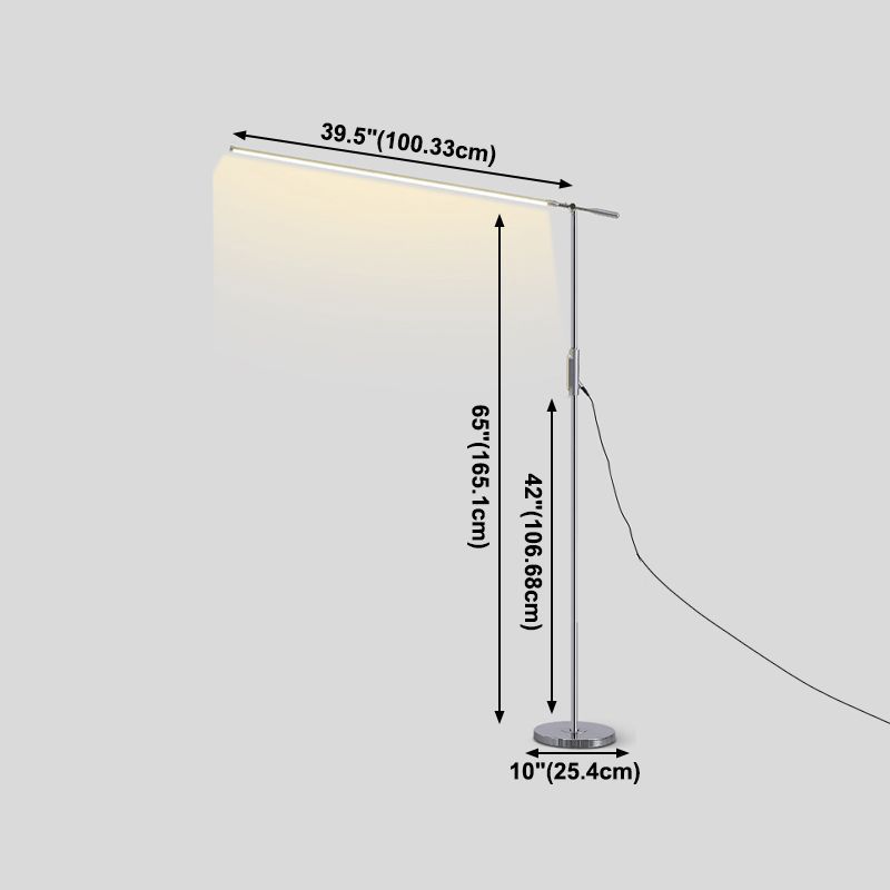 Linear Shape Metal Floor Light Modern Style Single Light Floor Mount Light in Silver