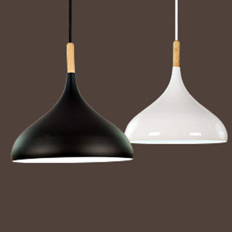Modern Wooden Top Pendant Light, Minimalist Teardrop Shade Hanging Lamp for Living Room Bedroom