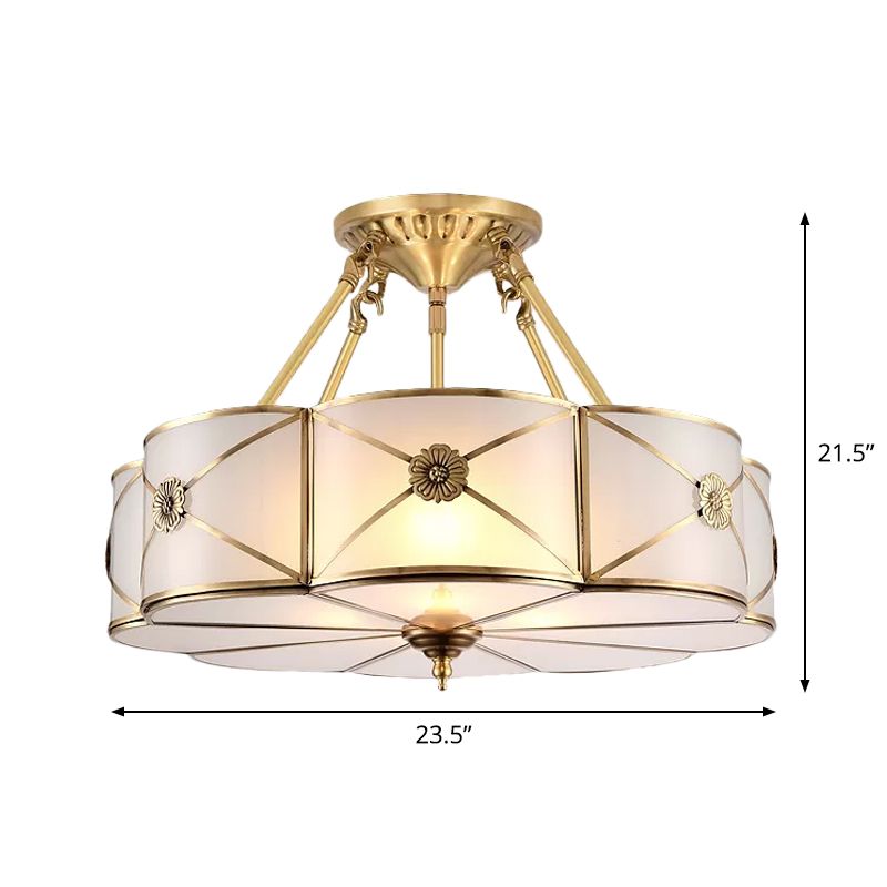 Lampe semi-encastrée en laiton à 3/4/6 lumières, tambour en verre dépoli opale classique, petit/moyen/grand plafonnier encastré