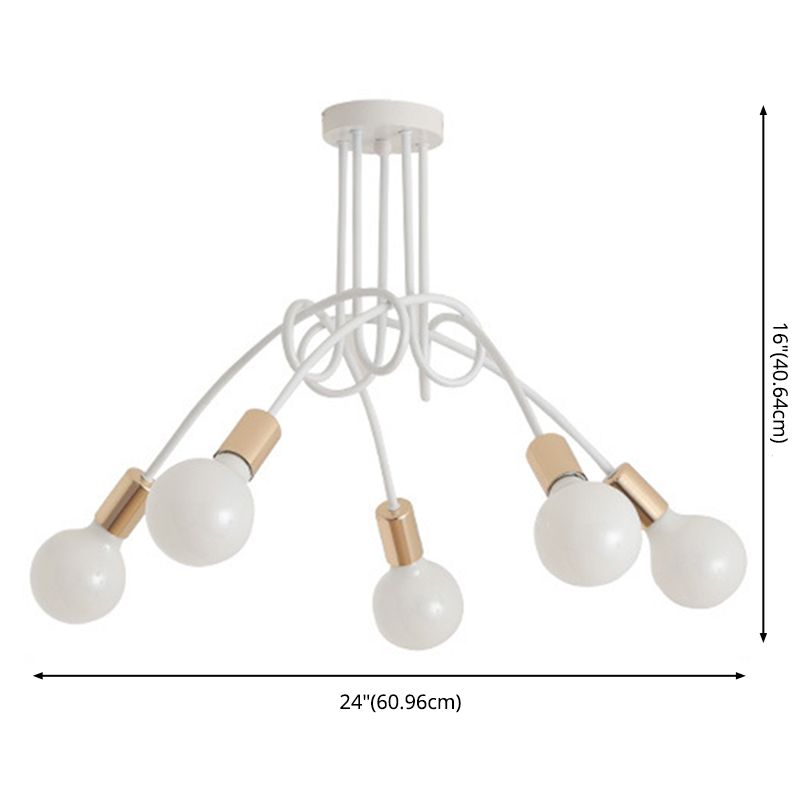White Sputnik Exposed Bulb Flush Mount Industrial Retro Ceiling Light with Wrought Iron Stem