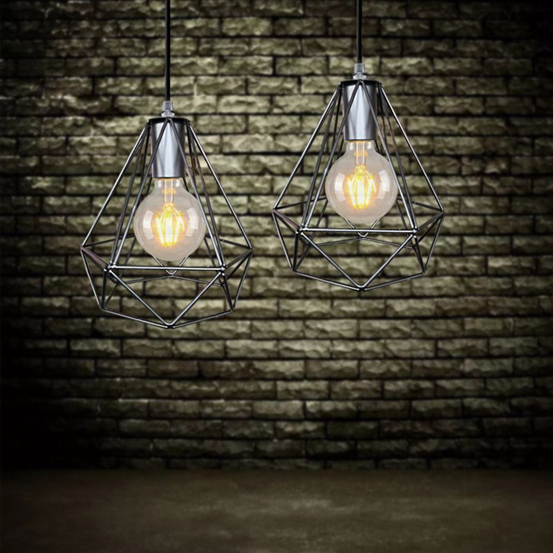 1-leichter Anhänger Deckenleuchte Land Diamantdraht Käfig Schmiedeeisebeiheilige Lampe in Schwarz/Kupfer/Gold für Wohnzimmer