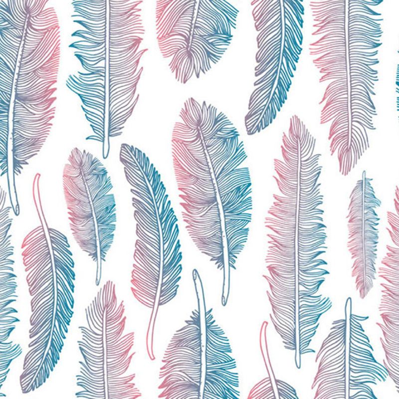 Pink-Blue Feathers Wallpaper Murals Moisture Resistant Modern Living Room Wall Art