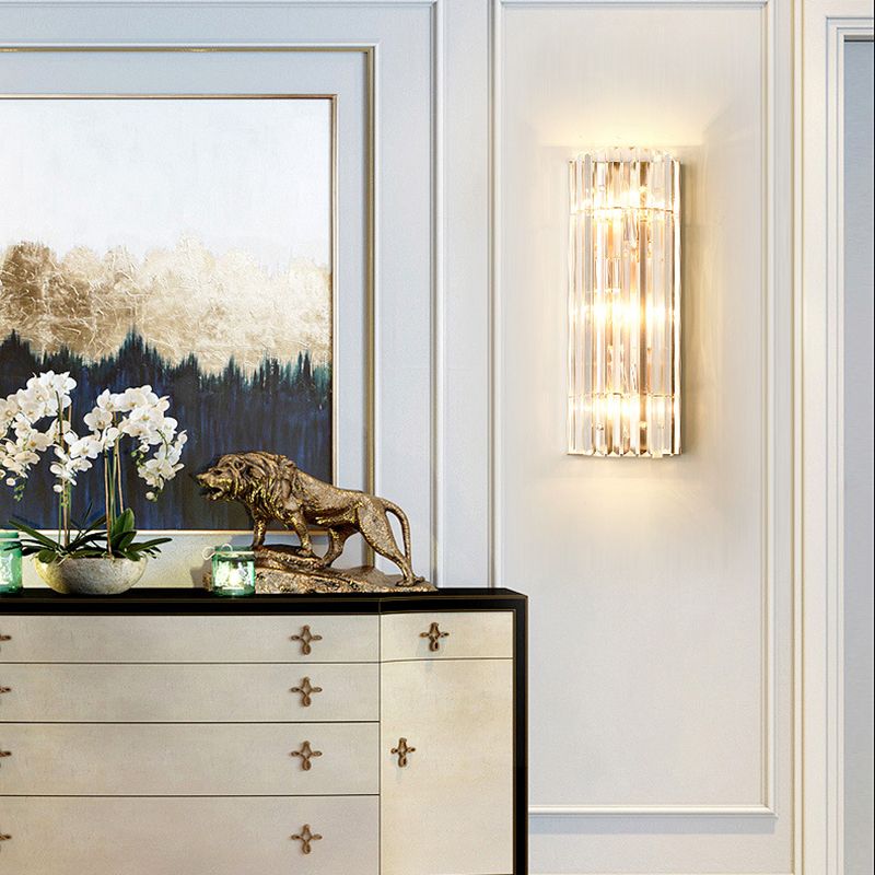 Crystal Gold Wall Light in Modern Concise Style Wrought Iron Rectangular Wall Sconce for Living Room