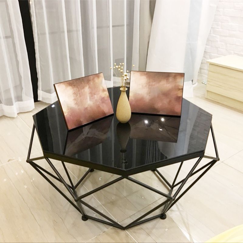 Frame Base Modern Cocktail Tabl Glass Top Coffee Table - 17.72" H