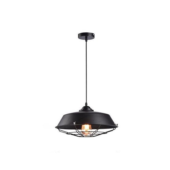 1 Light Barn Pendant Lamp Farmhouse Black/White Metal Height Adjustable Hanging Ceiling Light for Bar