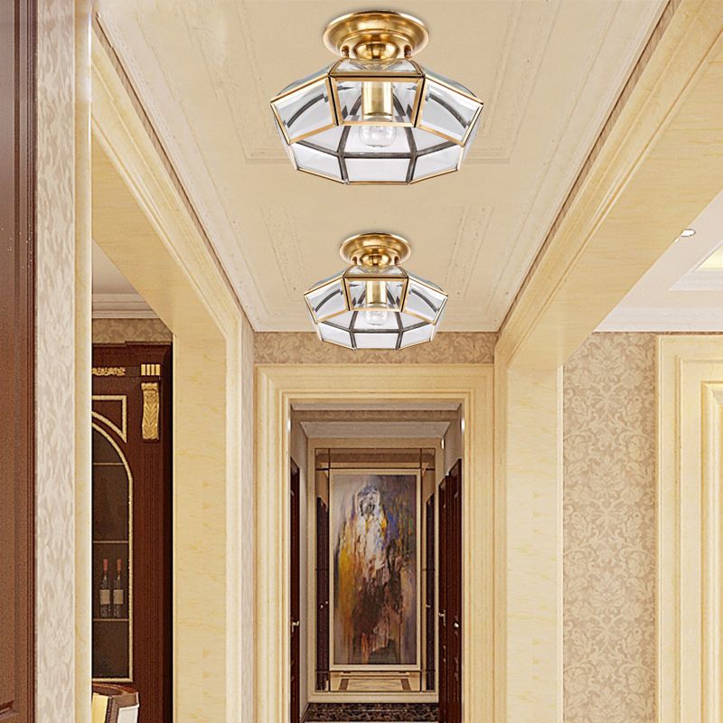 Brass Dome Shaped Semi Flush Light Simplicity Clear Glass 1 Bulb Living Room Flush Ceiling Light Fixture