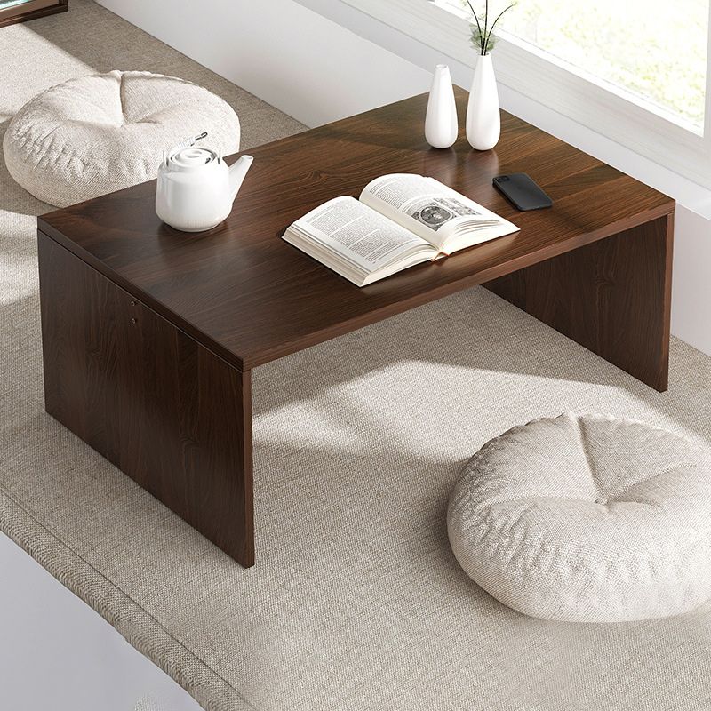 Brown Rectangular Coffee Table Sled Base Wooden Cocktail Table