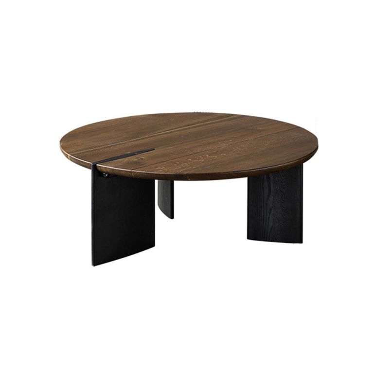 Scandinavian Pine Wood Cocktail Table with Round Top and Black Base