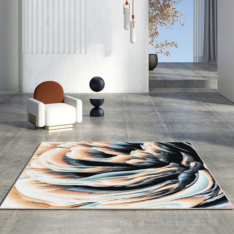 Brown Abstract Pattern Rug Polyester Modern Rug Washable Rug for Living Room
