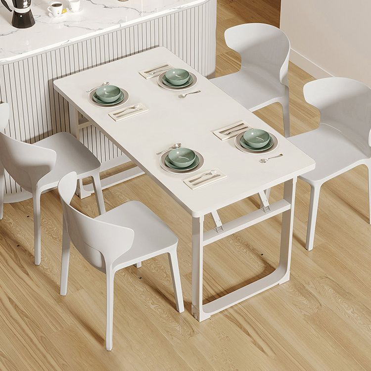 Modern Folding White Dining Table with Steel Sled Base for Dining Room