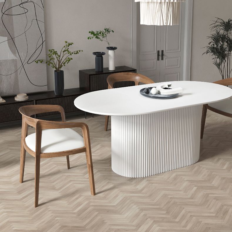 Modern White Top Dining Table Oval Dining Table with Wooden Base