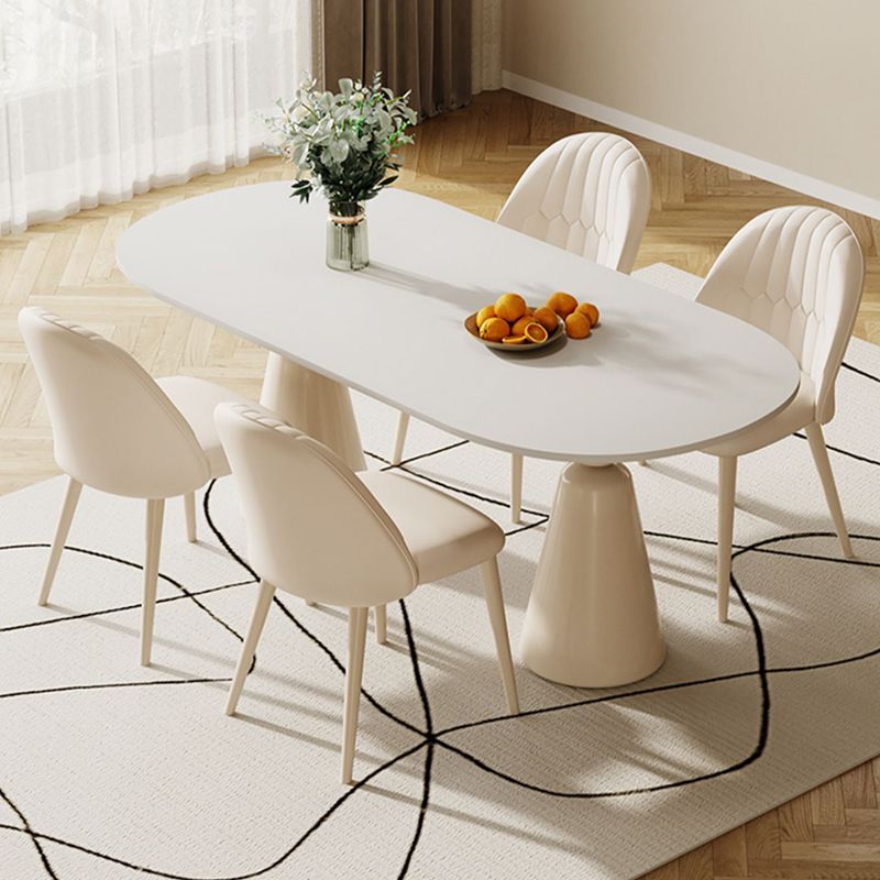 1/5 Piece Oval Shape Stone Top Dining Room Chair Set in White