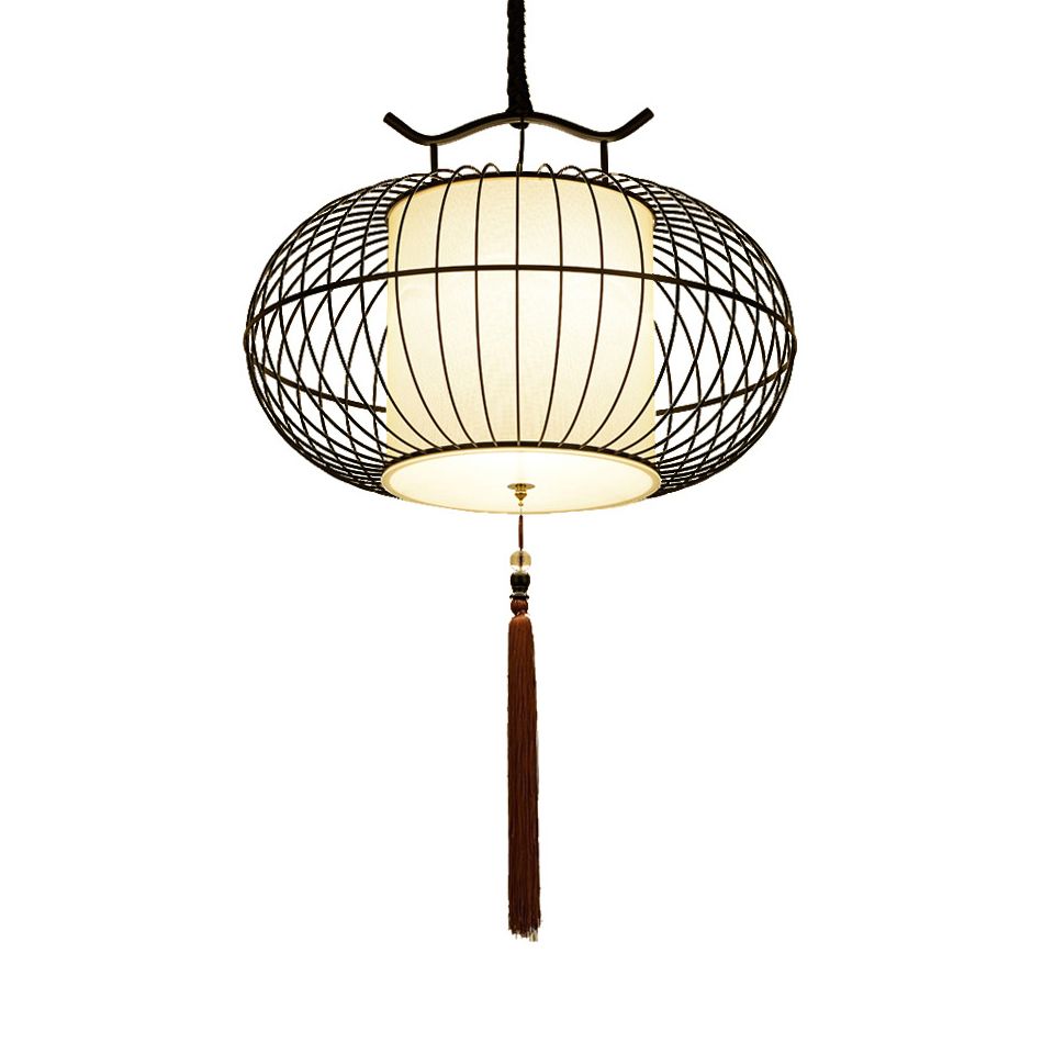 Chinese Style 1 Light Hanging Pendant Light with Bamboo Shade Black/Gold Lantern Ceiling Light for Indoor, 16"/21.5" W