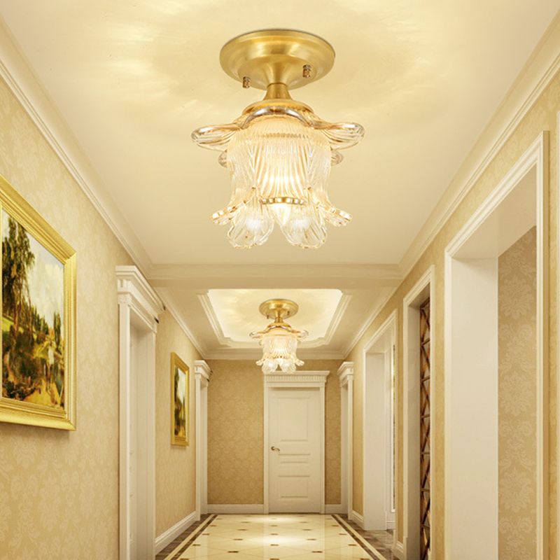 Lampada a soffitto floreale in cristallo chiaro 1 Lampada del soffitto del balcone leggero in ottone