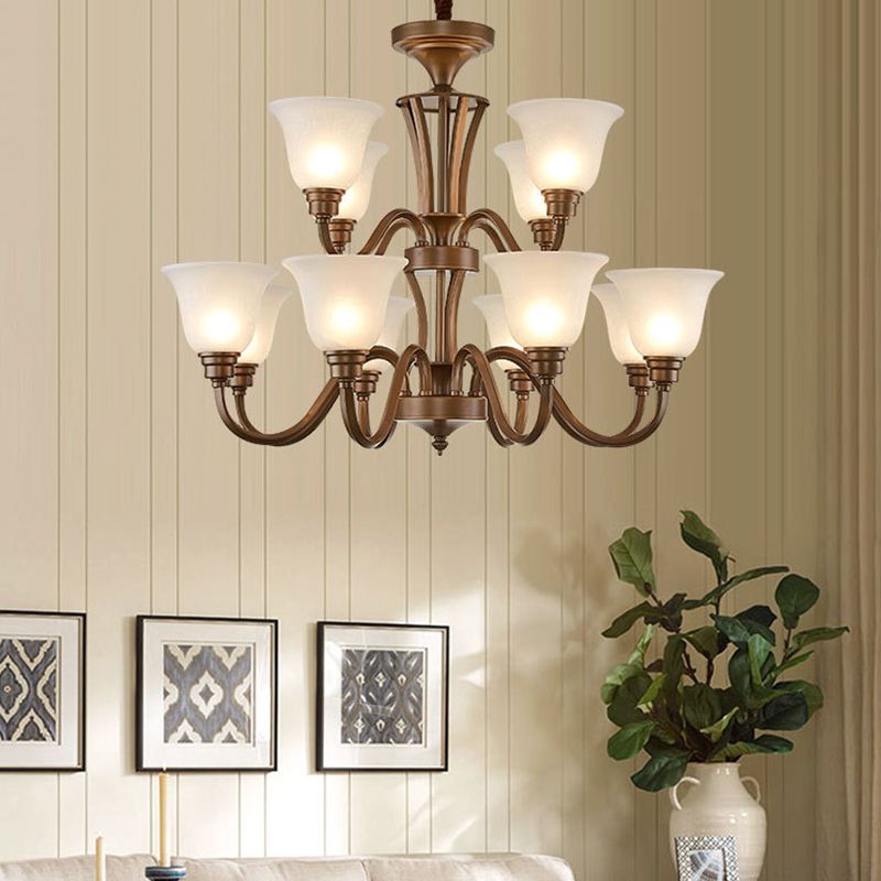 Glass American Chandelier Bell Shape Multi Light Hanging Light for Restaurant