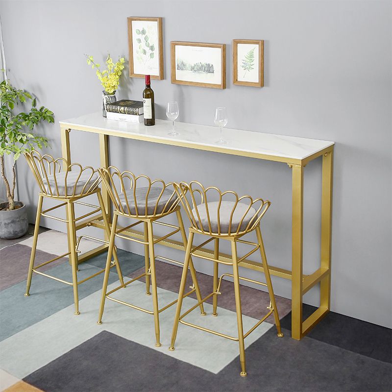 Stone Top Bar Stool Table Glam Style Pub Table with Gold Legs