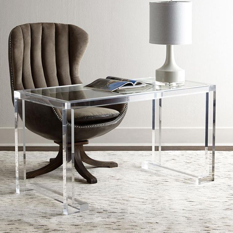 Acryl eigentijdse rechthoekige eettafel heldere glazen tafel voor eetkamer