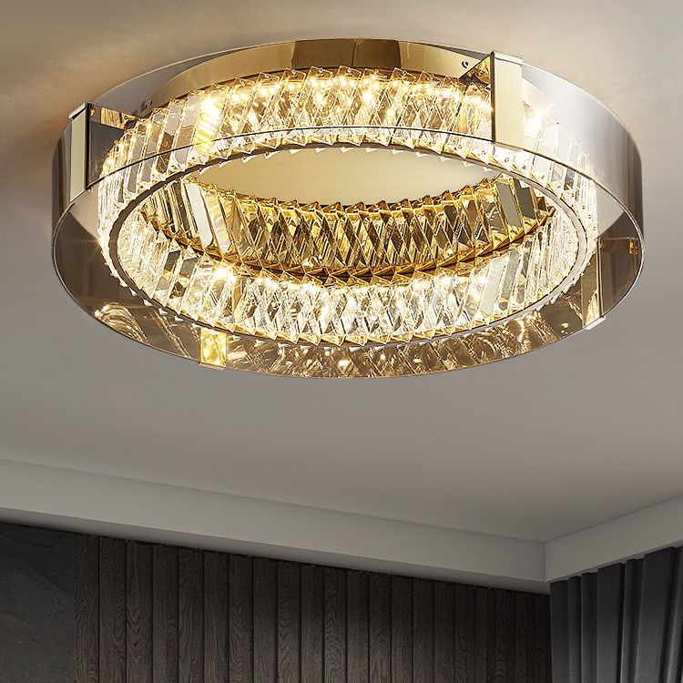 Lámpara de techo LED de acero inoxidable con soporte empotrado circular de cristal de estilo moderno y lujoso para dormitorio