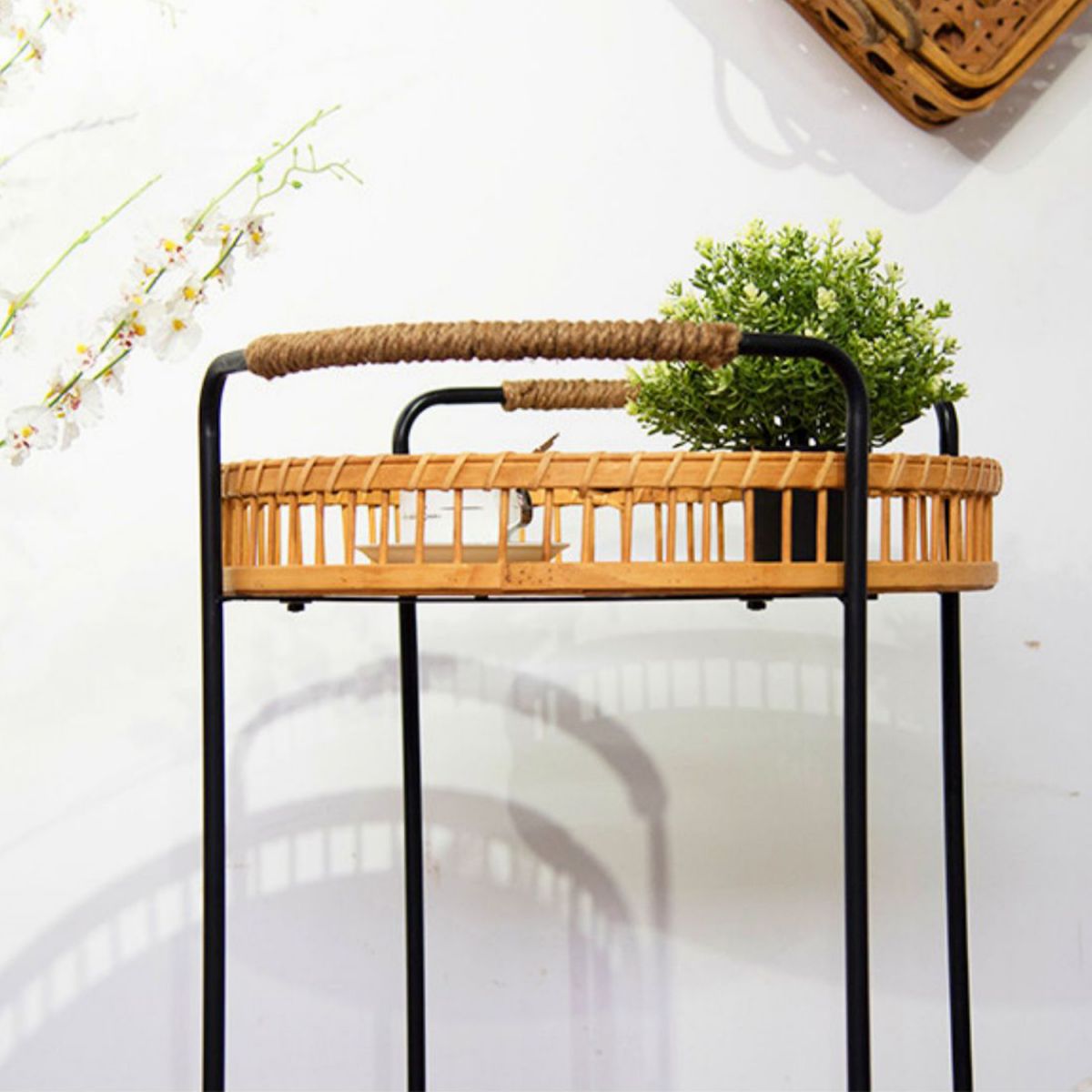 Scandinavian Style Sofa Side Accent Table Natural Round Side End Table