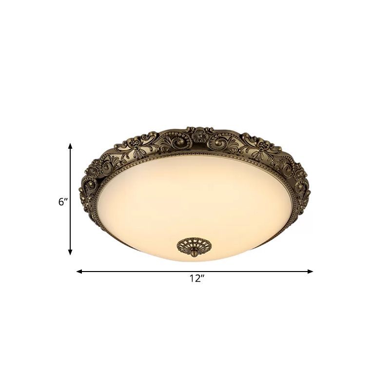 Brass Domed Ceiling Lamp Traditional White Glass 12"/16"/19.5" W LED Bedroom Flush Mount Lighting Fixture