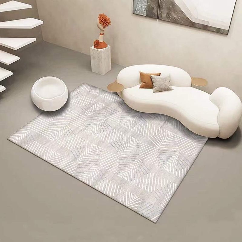 Light Grey Modern Rug Polyester Stripe Rug Washable Indoor Rug for Living Room