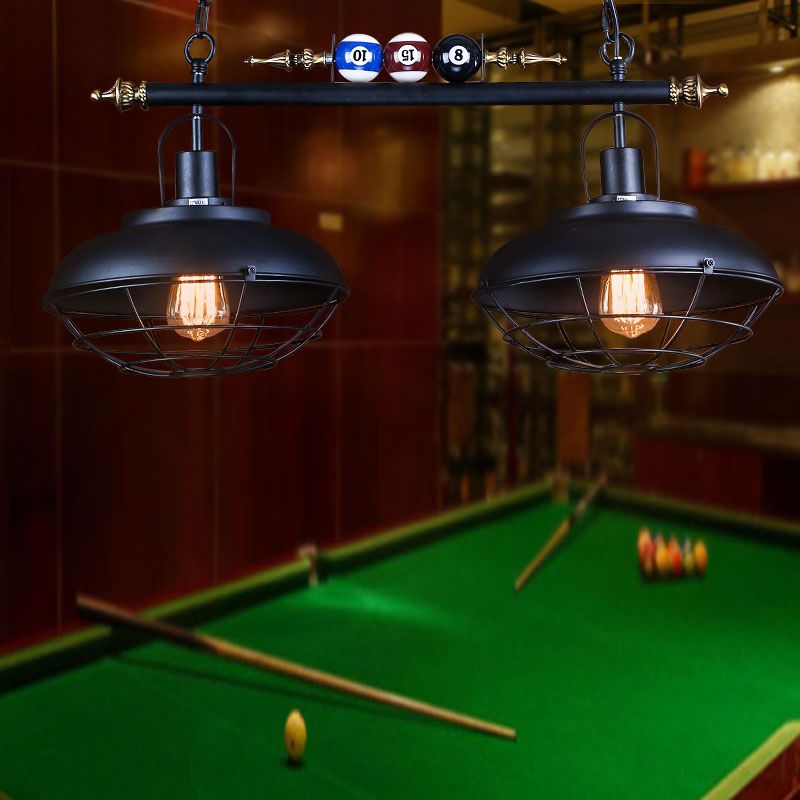 Metal Wire Frame Island Light with Barn Shade Industrial 2/3 Heads Billiard Room Island Lamp in Black