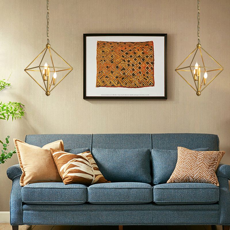 Metal Gold Pendant Lamp Candle-Style 4 Lights Classic Chandelier Light Fixture for Living Room