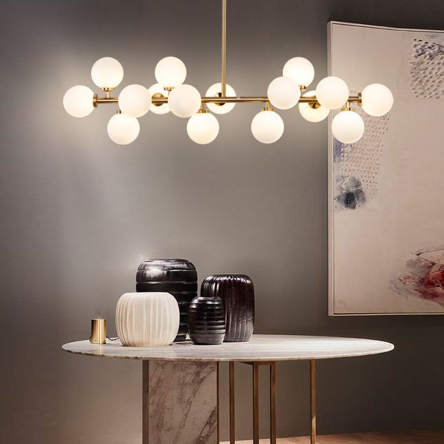 Opal Glass Bubbles Island Lighting Minimalistic Gold Suspension Lamp for Dining Room