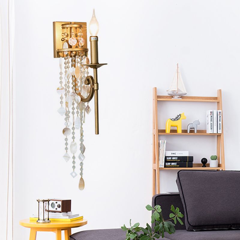 Luminaire mural de chambre à coucher torche Classic Metal 1 Brun clair / Gol Gold Ponce lampe avec / sans nuance