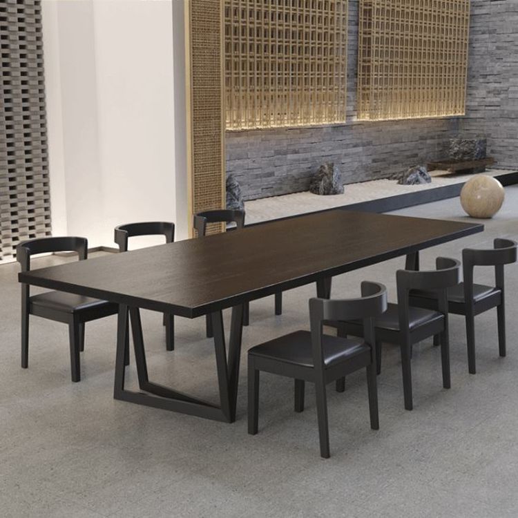 Industrial 1/2/7/9 Pieces Rectangle Dining Set Solid Wood Top Dining Table Set in Black