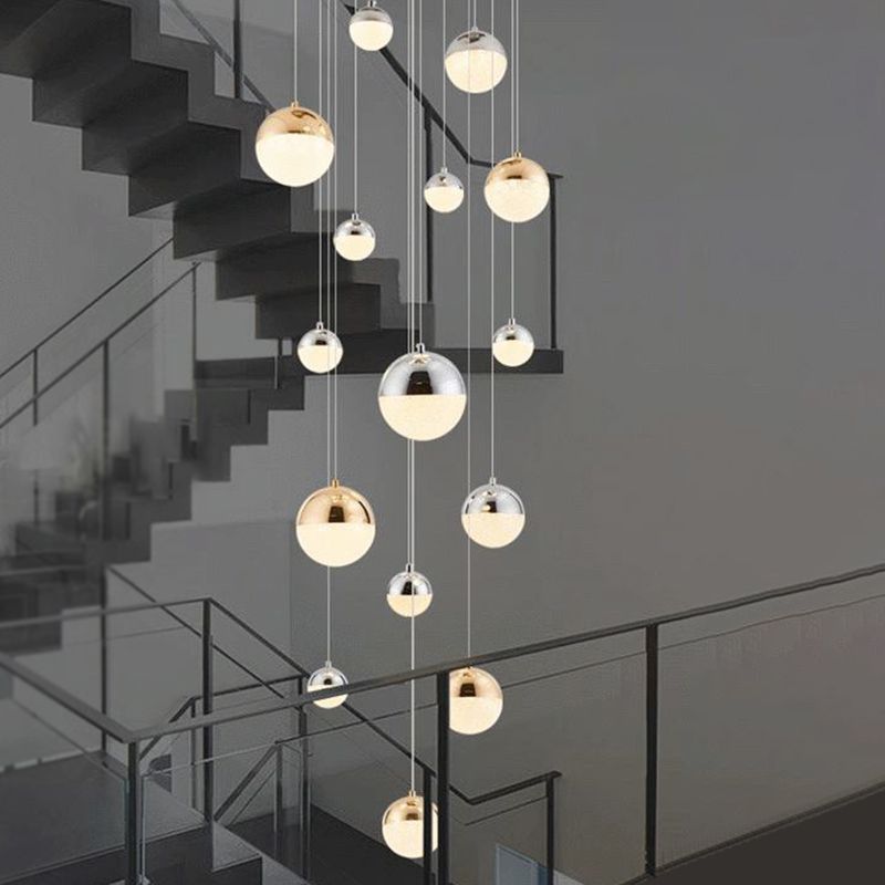 Silver-Gold Globe Multi Pendant Light Minimalist 15-Head Acrylic Bubbles Hanging Light Fixture