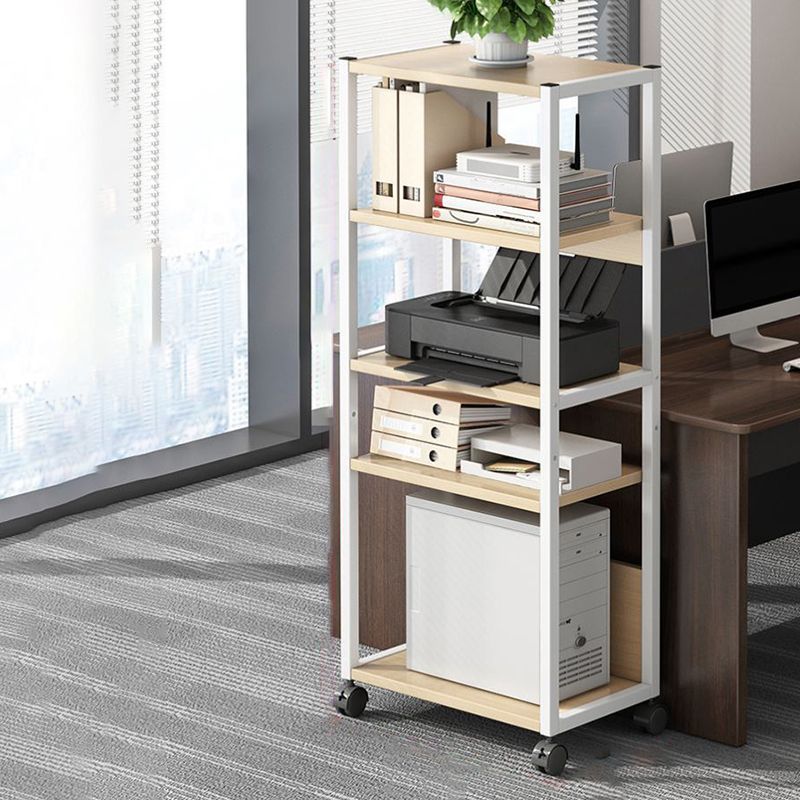 Modern Style Bookshelf Open Back Bookcase with Caster Wheels for Office
