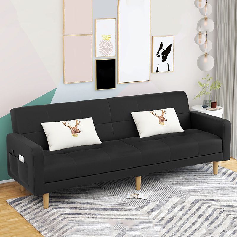 Contemporary Convertible Footrest Stool Sofa Bed with Storage and Square Arms