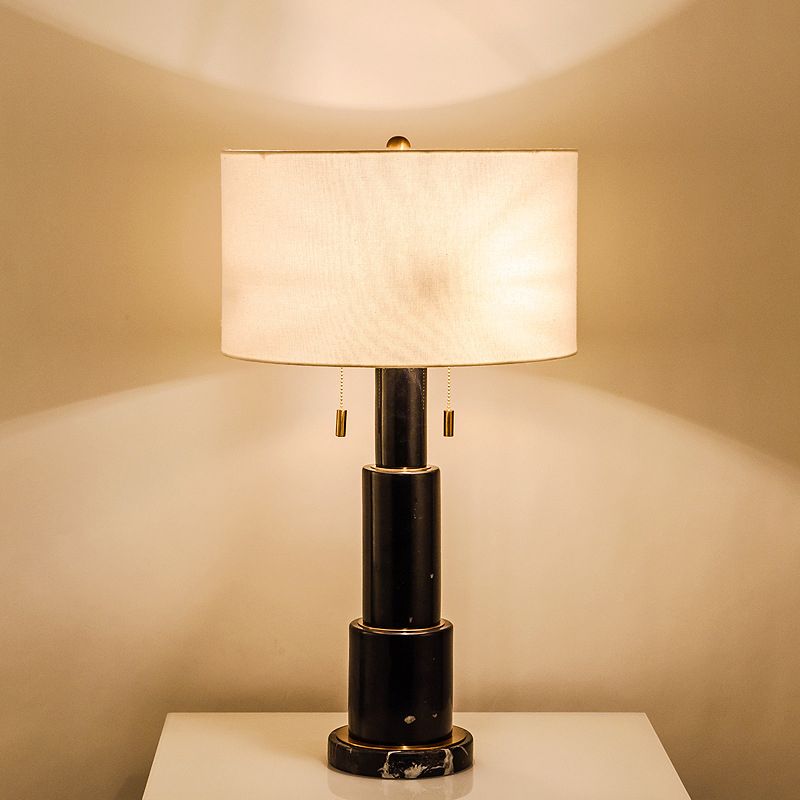 Lampe de nuit en marbre à 3 niveaux minimaliste 1 ampoule noire / blanche-chaîne de table de chaîne lumineuse avec ombre de tissu de tambour