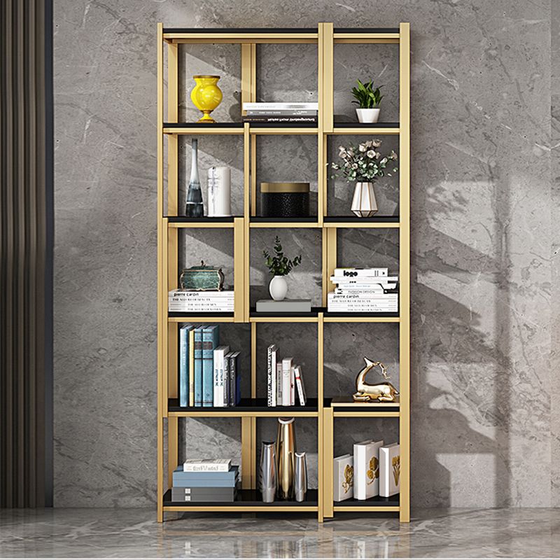 Modern Style Bookcase Gold Frame Metal Open Back Bookshelf for Home Office