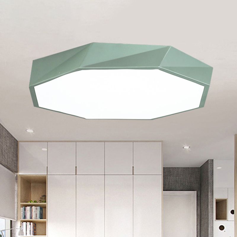 Plafonnier octogonal luminaire encastré LED jaune / vert métallique moderne avec diffuseur acrylique, 16 "/ 19,5" / 23,5 "de large