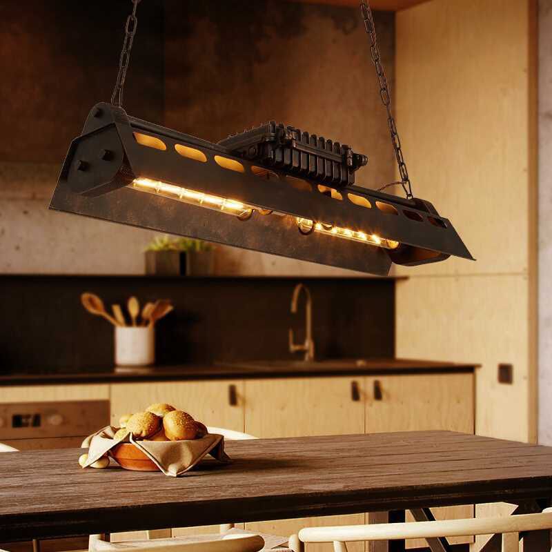 Luce di sospensione rettangolare con lampada a sospensione a 4 luci a 4 luci a catena regolabile in metallo regolabile in ruggine sopra la tavola