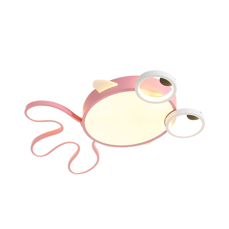 Acrylic Goldfish Flushmount Light Cartoon LED Pink Ceiling Mounted Fixture in White/Warm Light