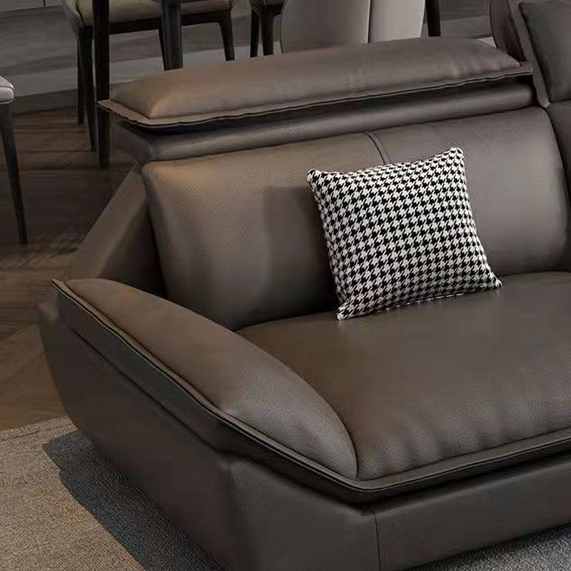 Interior Armrest with Pillow Back Sofa Grey Solid Wood Frame Leather Sofa Bed