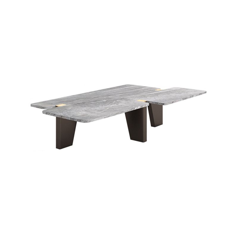 13.7"H Contemporary Wooden 3-leg Base White/grey Irregular Marble Coffee Table