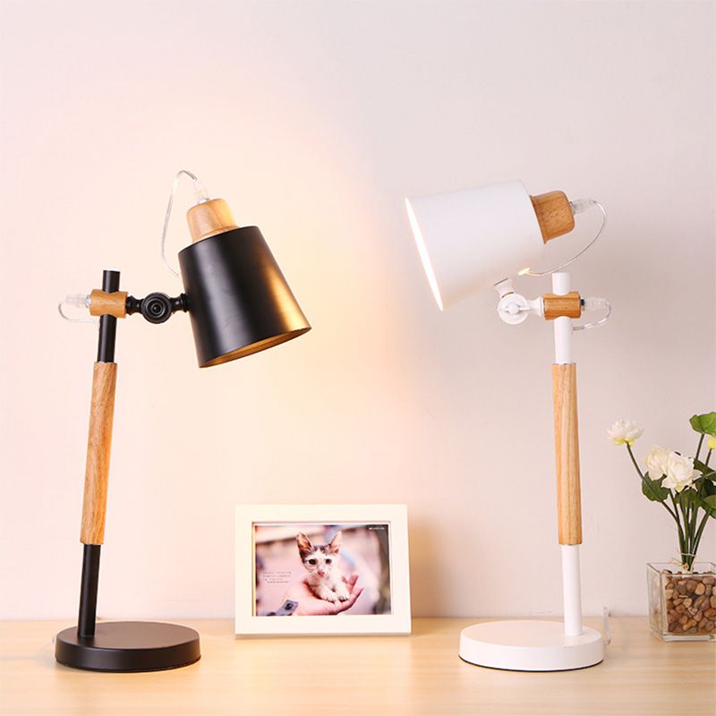 1 La tête d'étude de la tête Éclairage moderniste blanc / noir noir lampe de bureau avec une teinte en métal conique