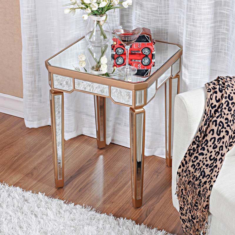 Modern 25.6" Tall 4 Legs End Table Square Glass Top End Table
