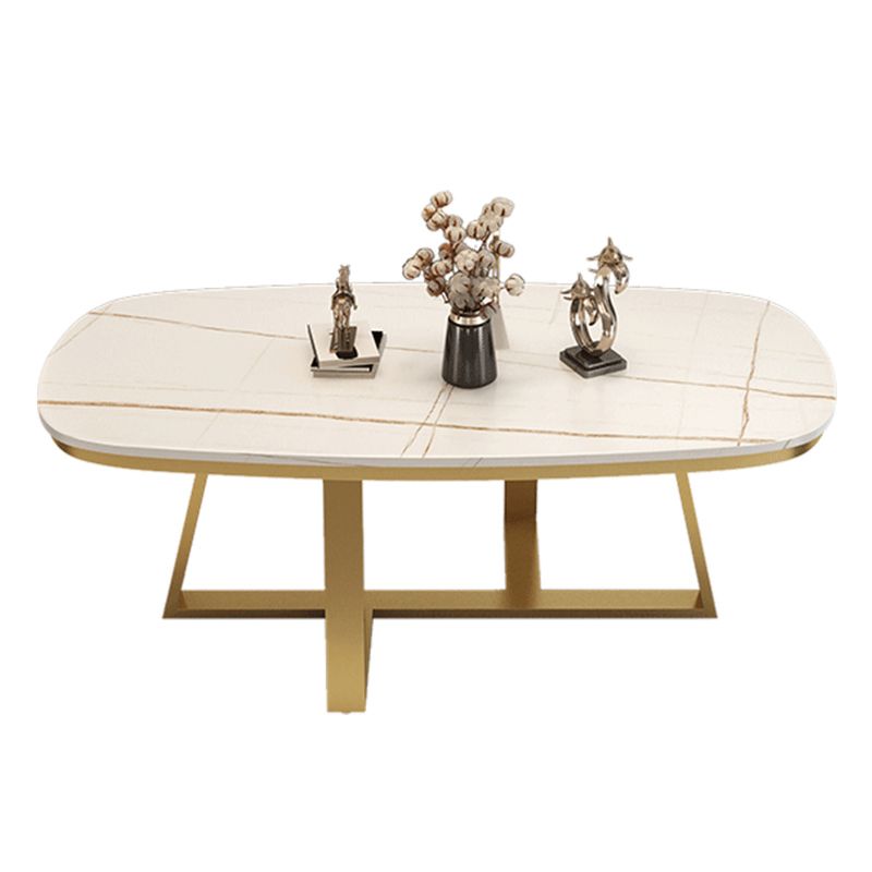 Stone Top Cross Legs Coffee Table 1 Single Oval Cocktail Table