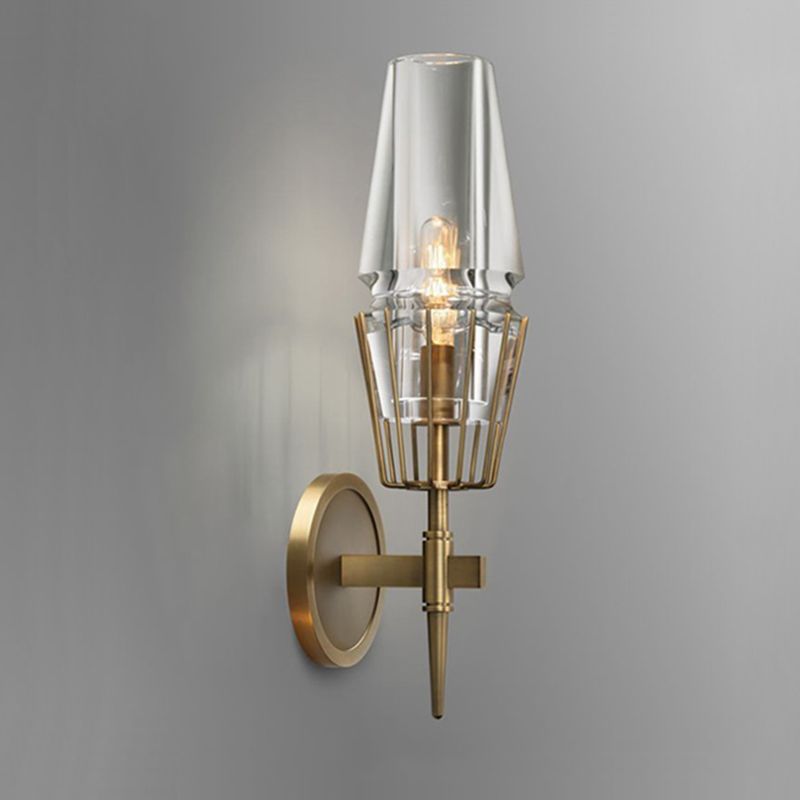 Metal Modern Wall Sconce Geometric Shape Wall Light with Glass Shade for Bedroom