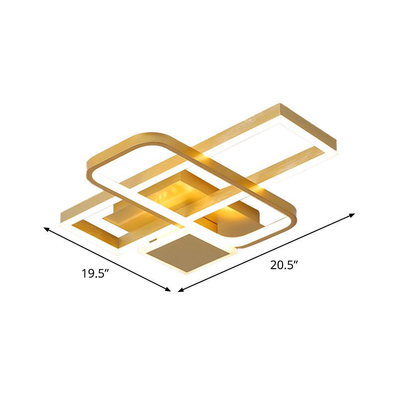 Gold Crisscrossed Rectangle Flush Light Modernist Acrylic 20.5"/34" Wide LED Surface Ceiling Lamp in Warm/White Light