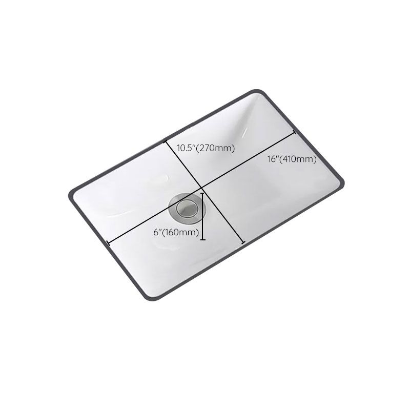 Traditional Undermount Vanity Sink Porcelain Rectangular with Pop-Up Drain Vessel Sink