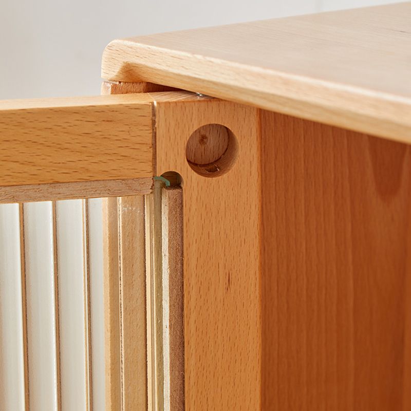 Contemporary Glass Doors Display Stand Beech Storage Cabinet for Living Room